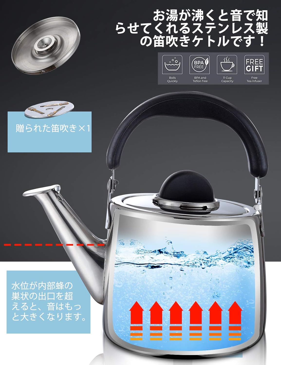 Amazon 笛ふきケットルお洒落ステンレスやかん大容量 2 5l 3l 4l 5l 6l ガス火ihオール熱源対応 3l やかん ケトル オンライン通販