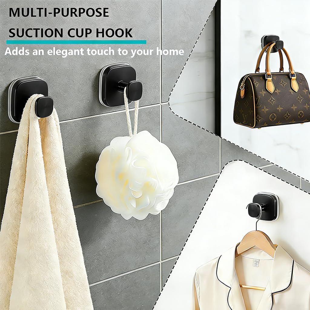 Suction Cup Hooks Towel Home Storage Hooks Black Strong No Drill Hanger for Shower Bathroom Window 2 Pack image 3
