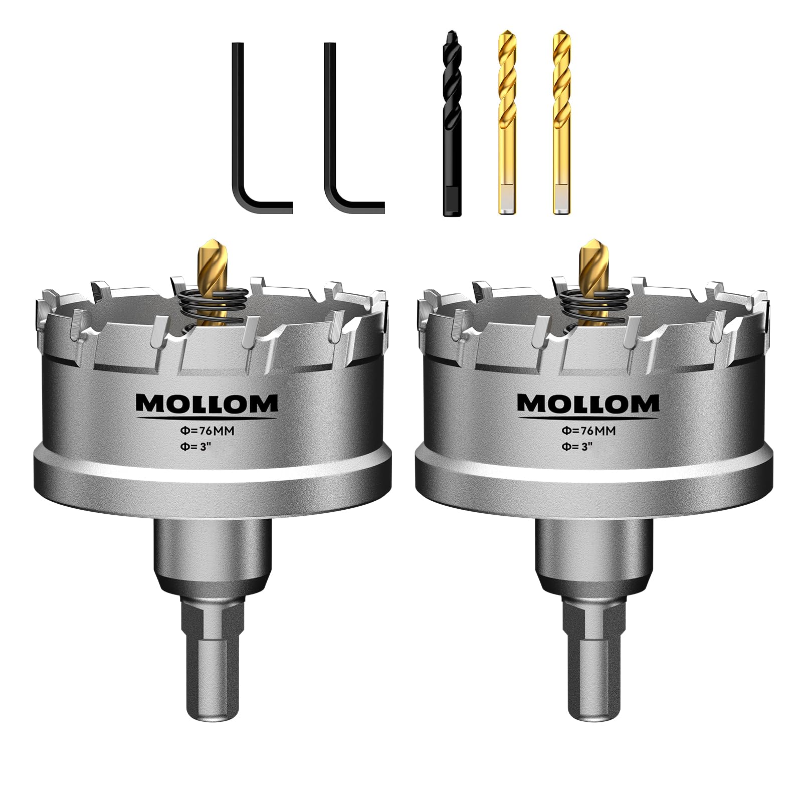 Mollom 3Inch (76mm) 2Pcs Heavy Duty Carbide Hole Saws, Hole Cutters for Stainless Steel, mild Steel, Iron, Copper, Brass, Plastic — image 1