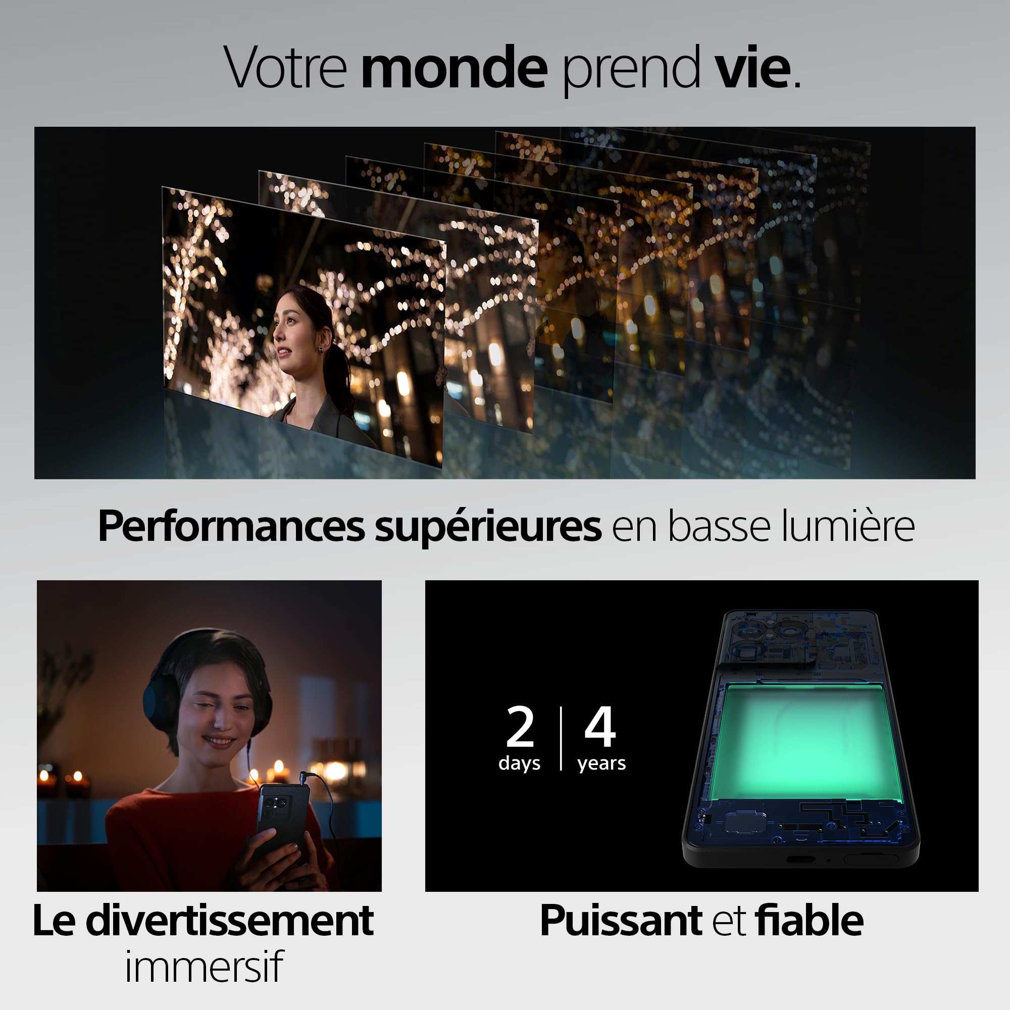 Sony Xperia 1 VIII - 6,5" 19,5:9 FHD+ HDR OLED 120Hz, Triple Objectif avec Nouveau téléobjectif, Xperia AI, Batterie 2 Jours, Audio 3,5 mm, Double SIM, Argent