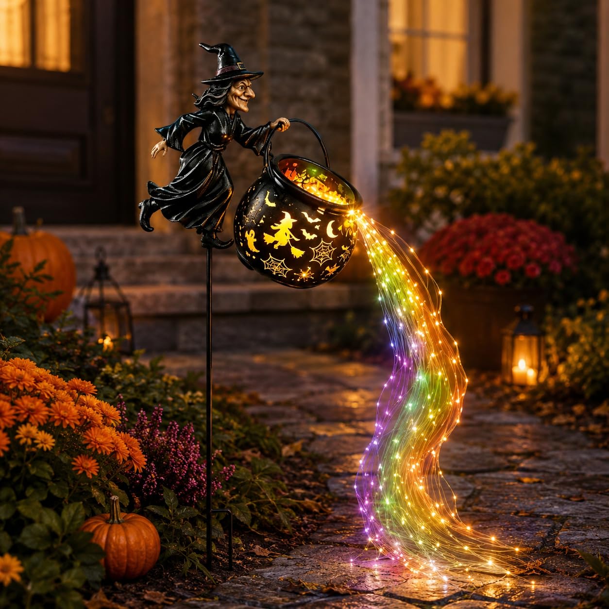 Halloween Decorations Outdoor Halloween Witch Cauldron Garden Light Garden Decorations Yard Decor Colorful Waterfall-Style Projector Multicolor Projection Outdoor Decor for Lawn, Pathway and Party