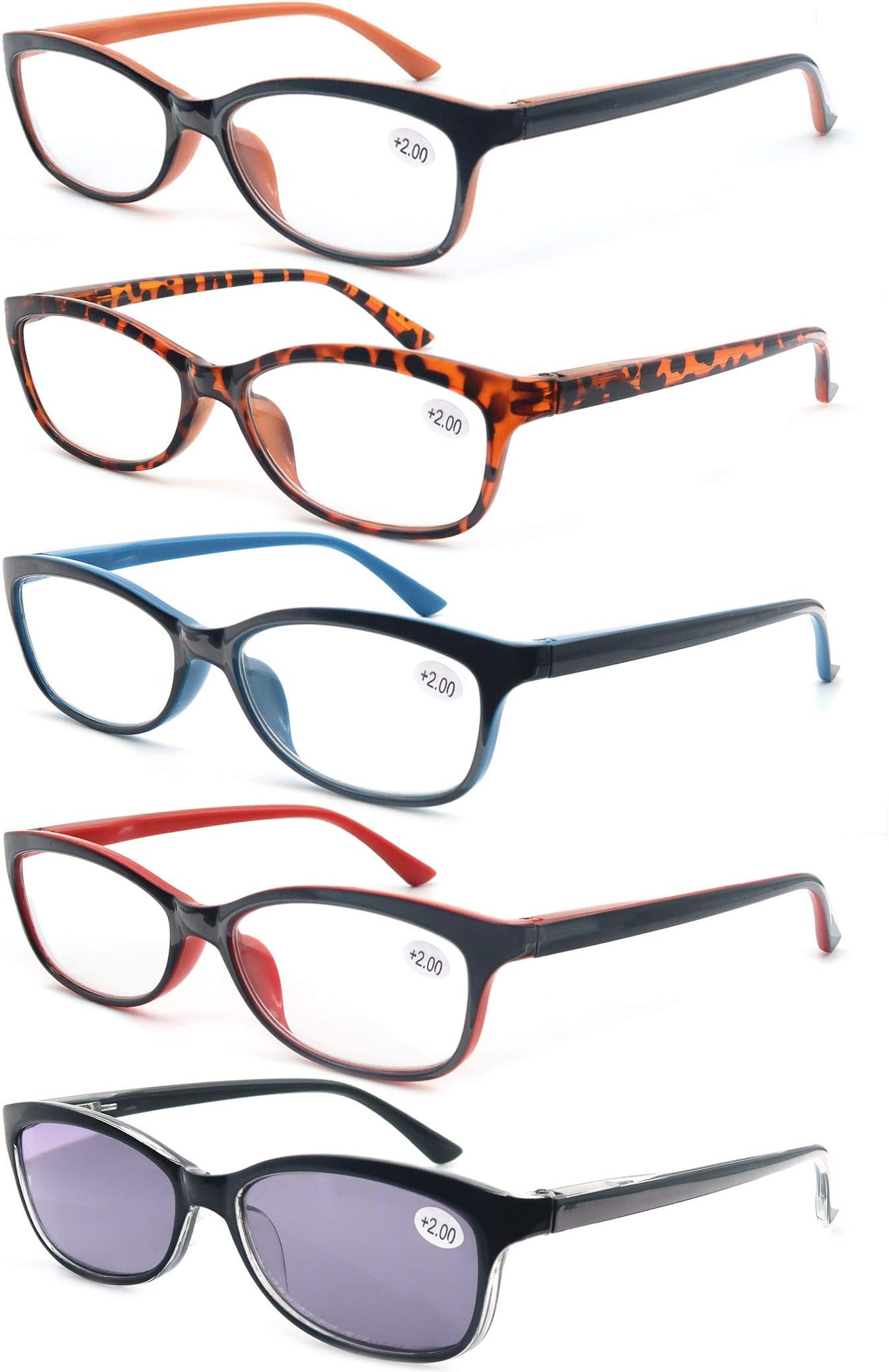 Reading Glasses Womens Colorful Ladies Sun Readers +2.50 Cheaters Glasses Lightweight Comfortable Frame Read Outdoors 5 Pack
