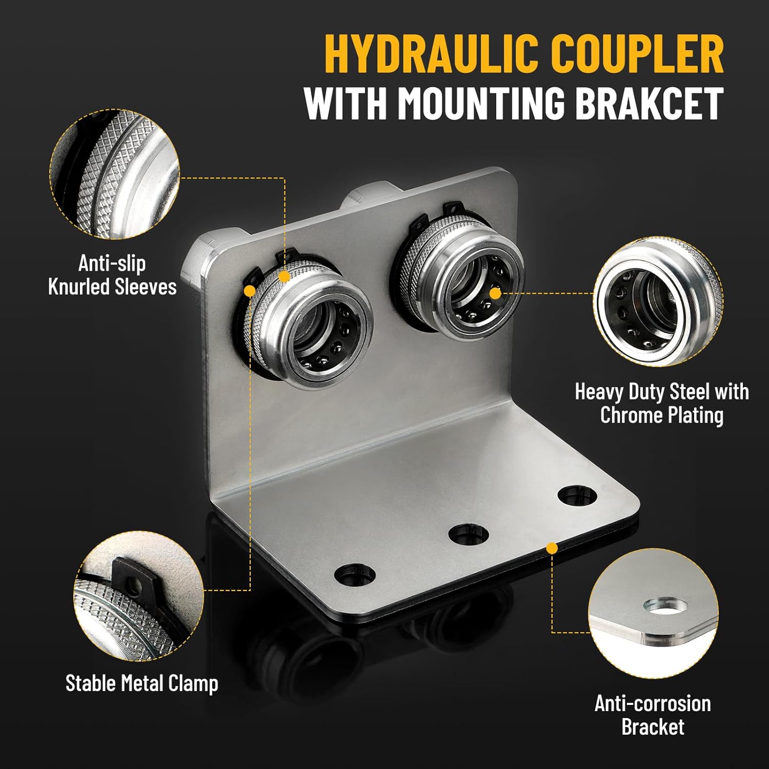 1/2" Body Ag ISO 5675 Pioneer Style Hydraulic Quick Connect Coupler with Break Away Mounting Bracket, 1/2" NPT Female Thread, Compatible with Bobcat, John Deere Skid Steer Attachment