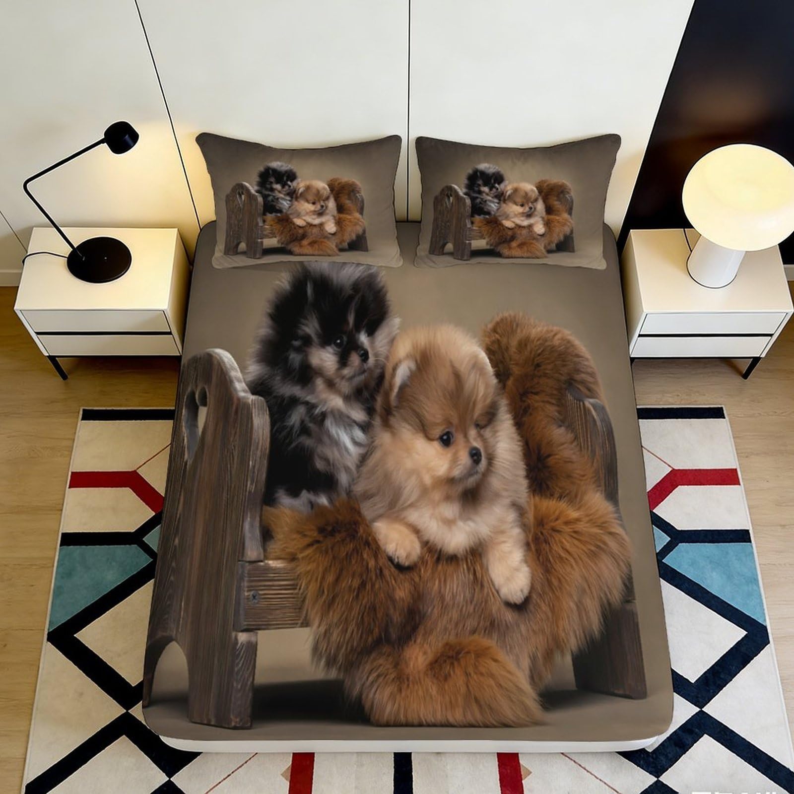 Pnayamiorkfel Style-8 3D Printed Fluffy Pomeranian Fitted Sheet Microfiber Cute Puppy Bed Cover For Bedroom Guest Room Decor Mattress Protection 90X200x25cm