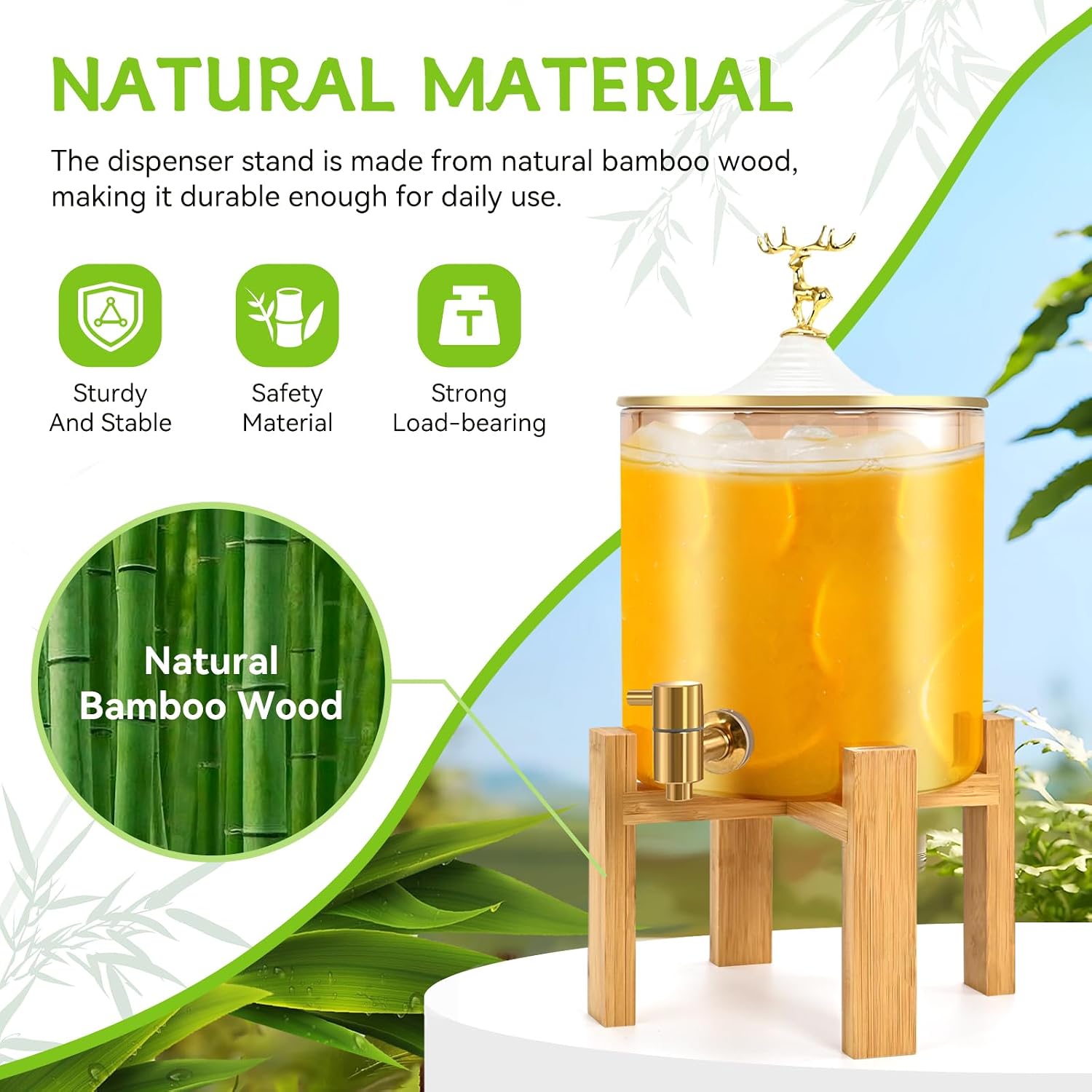 Drink Dispenser Stand, Bamboo Wood Dispenser Stand, Drink Stand for Glass Beverage Dispenser and Water Jug, Fit Max 8 Inch Glass Drink Dispenser (Beverage Dispenser Stand Only)