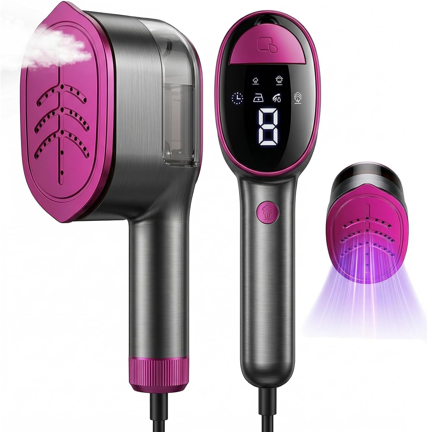 Travel Clothing Steamer, 1200W Handheld Portable Clothing Wrinkle Remover, 3+1 Steam Adjustable Intelligent Home Iron, 20S Preheating, 7 Hole Steam Outlet, Essential for Home, Travel & Dorm (Purple)