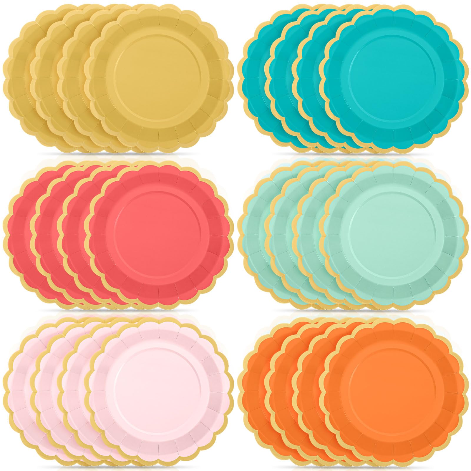 48 Pcs Colorful Coral Paper Plates 9 Inch Scalloped