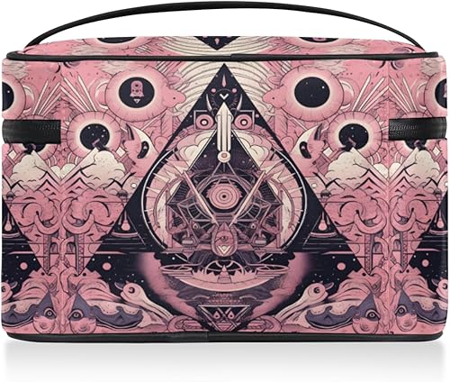 Miniatura 6 de Bolsa organizadora de maquillaje con círculos mágicos rosados, neceser de tocador, geometría sagrada, bolsa de maquillaje portátil para cosméticos,