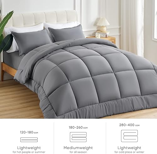 Vista 20 de Sonive Edredón tamaño matrimonial/queen, edredón acolchado para todas las estaciones, relleno de edredón alternativo de microfibra suave, esponjosa
