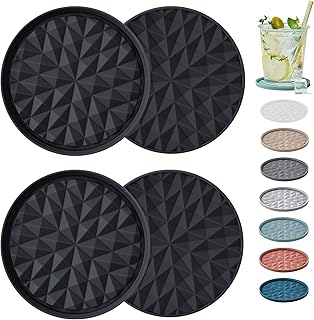 Silicone Coasters for Drinks[4 Pack]- Cup Mat for Tabletop Protection-Non-Slip, Non-Stick, Coffee Table Decor, Great Gift for Any Occasion, Black