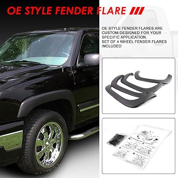 Auto Dynasty 4ピース ファクトリースタイル ペイント可能 ホイールフェンダー フレア シボレー シルバラード GMC シエラ 1500 2500 3500 & 高耐久 99-06 フロントとリア テクスチャードブラック