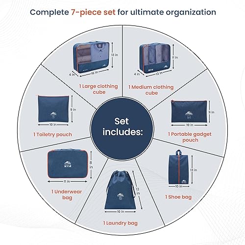 Vista 3 de Juego de 7 cubos de embalaje para maletas, organizadores de equipaje de viaje, artículos esenciales de viaje, organizador de equipaje, accesorios