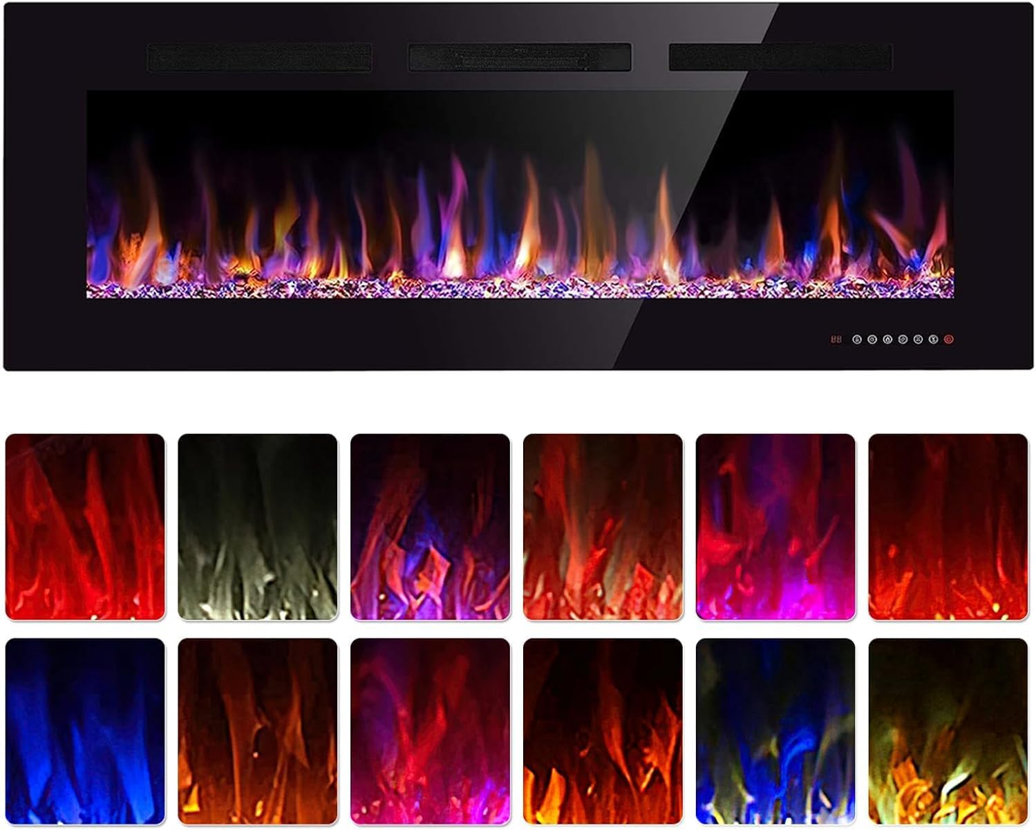 Xbeauty 60" Electric Fireplace in-Wall Recessed and Wall Mounted 1500W Fireplace Heater and Linear Fireplace with Timer, Multicolor Flames,T ouch Screen, Low Noise Fit for 2 x 6 Stud