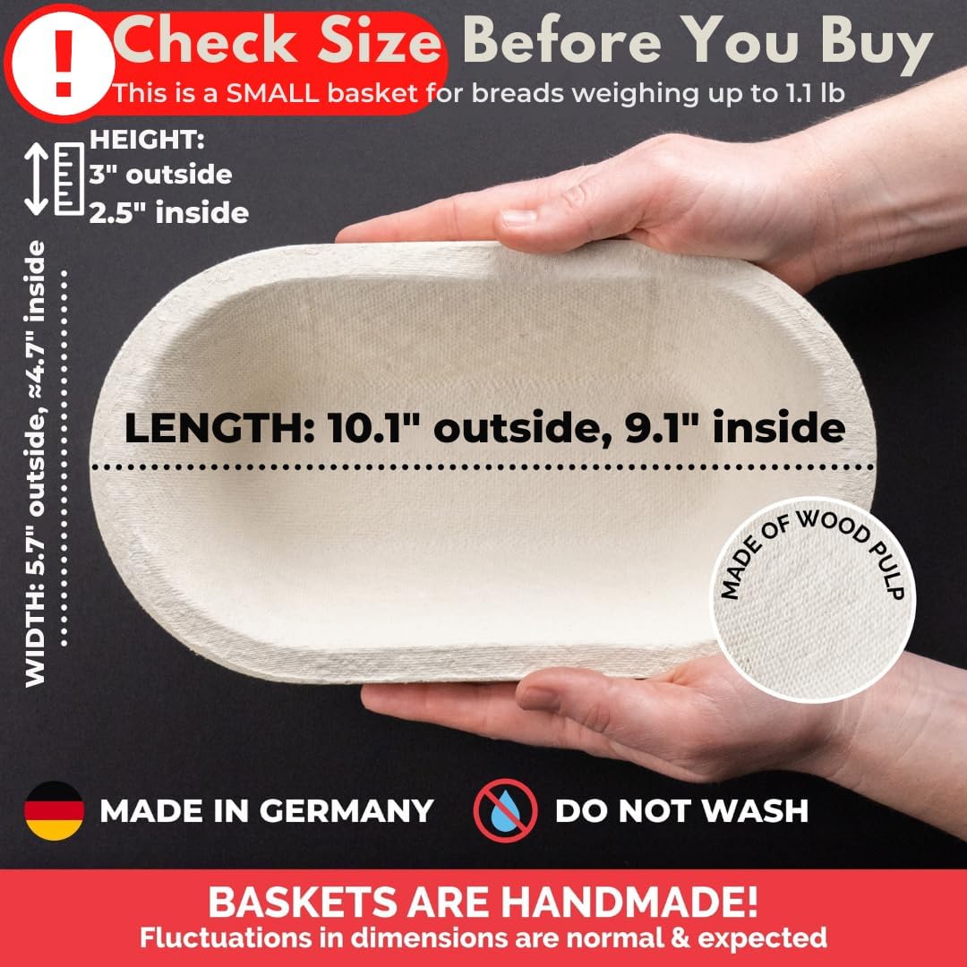 Bulka Small Oval 500g Banneton Bread Proofing Basket Pressed Wood Pulp Brotform - Plane Non-Stick Batard Sourdough Banneton Basket, Made in Germany. - Image 2