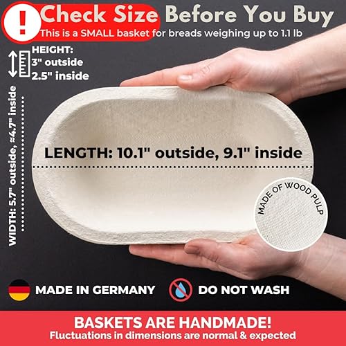 Miniatura 2 de Bulka Cesta de pan Banneton ovalada pequeña de 17.64 oz de pulpa de madera prensada Brotform  Cesta de masa madre antiadherente plana fabricada en