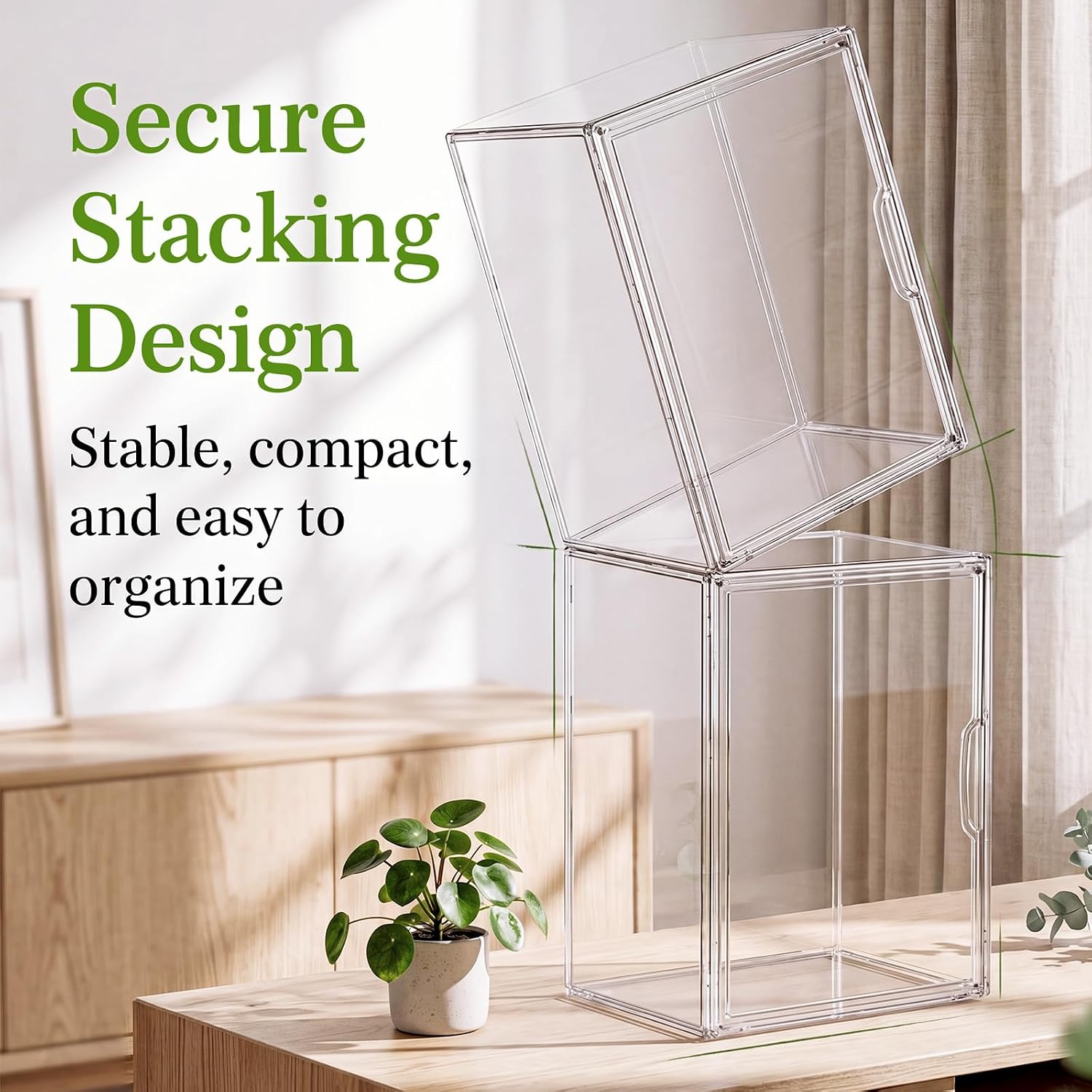 Marsui 4 Pack Mini Greenhouse for Indoor Plants, Clear Acrylic Tabletop Greenhouse with Magnetic Door, Stackable Plant Grow Tent for Seed Starting, Herbs, Succulents, 14.2 x 10.6 x 8.7 in image 3
