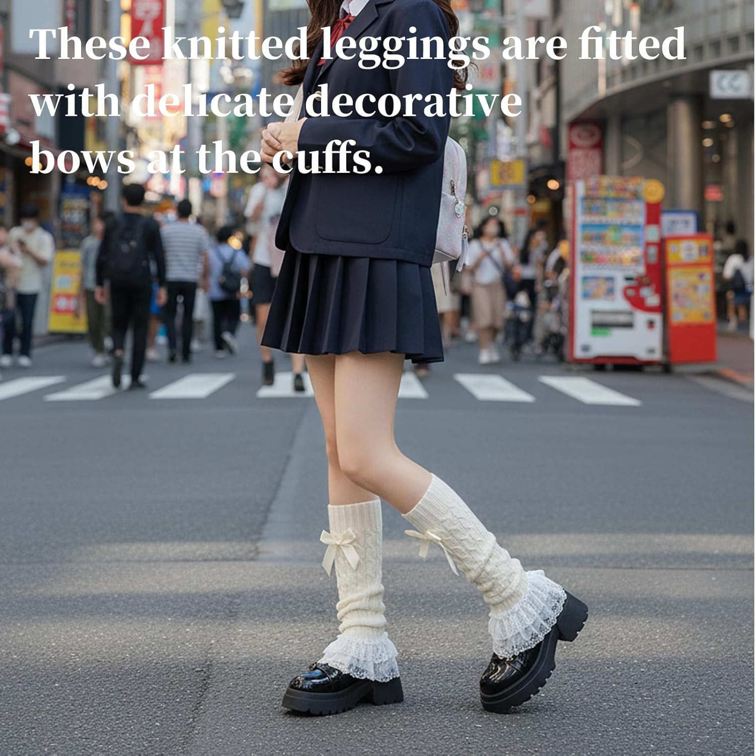 3 Pairs Y2K Leg Warmers,Cute Leg Warmers,Set with Pink Bandage, White Ball, and Multi-Layer Lace - Image 4