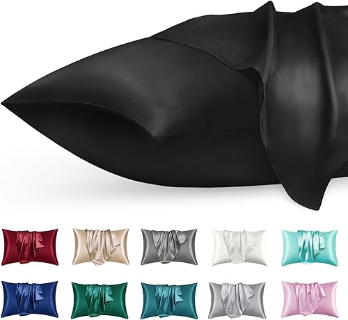 Funda de almohada de seda satinada para piel y cabello, paquete de 2 unidades, cierre de sobre, fundas de almohada de cama Queen (20 x 30 pulgadas),