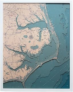 Outer Banks North Carolina UV Large White Frame Nautical Wood Chart,24.5" x 31"