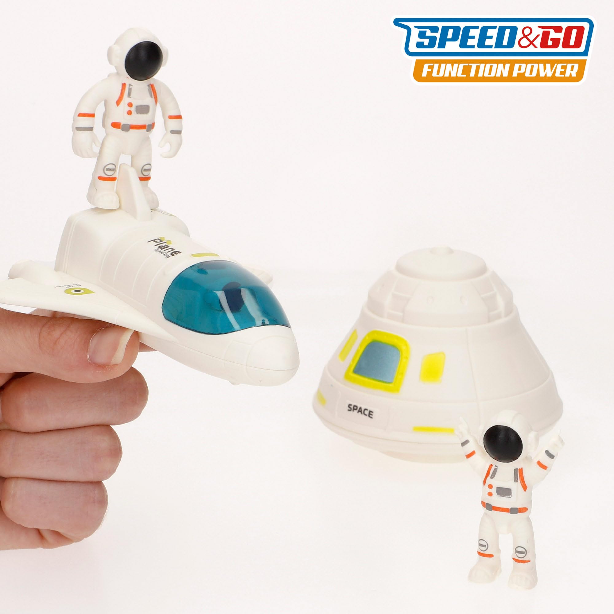 ColorBaby 47944 Speed & Go Set exploración Espacial, 7 Figuras, Astronauta, Cohete, Nave, Antena, Satélite, Juguetes y Juegos del Espacio para niños, Astronomía, Regalo niña 3 años Educativo