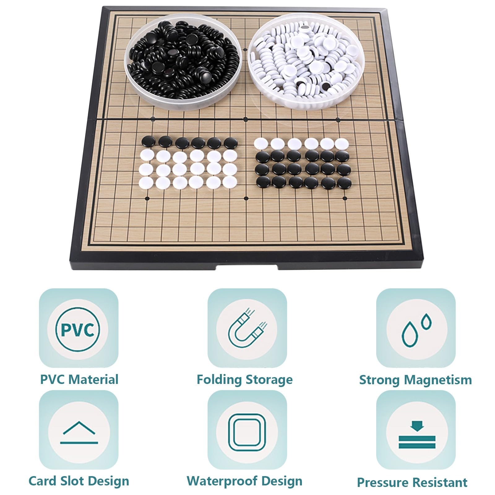 Go Game, duża magnetyczna plansza do gry Go, wodoodporna z plastikowymi szachami, materiał PVC, przenośna składana chińska Weiqi na mecze (żółta+czarna, typ C)
