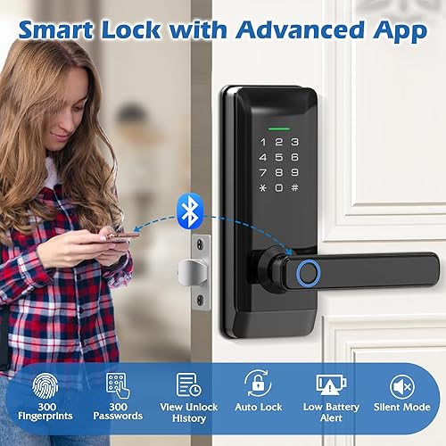 Miniatura 3 de Pothunder - Cerradura de puerta con teclado inteligente con asa, cerradura inteligente de huellas dactilares Pothunder - Cerradura de puerta de