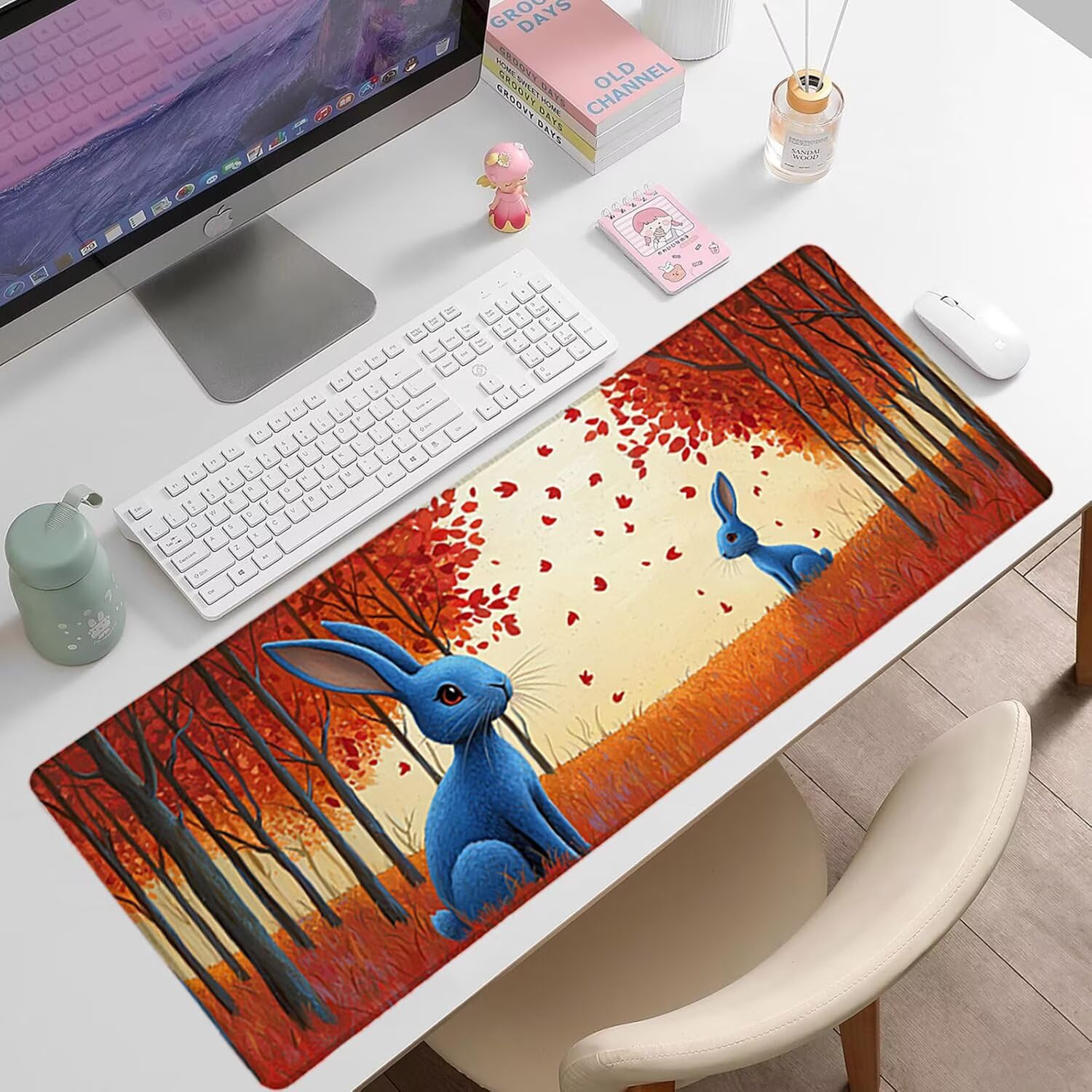 Podkładka pod mysz XXL, zwierzęta, duża gamingowa podkładka pod mysz 1600 x 800 x 3 mm, leśna podkładka pod mysz ze szwami na krawędziach, ponadwymiarowa, antypoślizgowa gumowa podkładka pod mysz