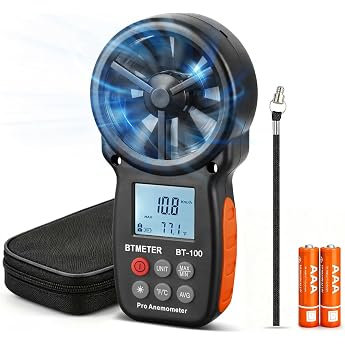 BTMETER Digital Anemometer - Handheld Wind Gauge - Digital LCD Meter for Precise Wind Speed Measurement CFM with Max./Min./Average - LCD Backlight - for Shooting