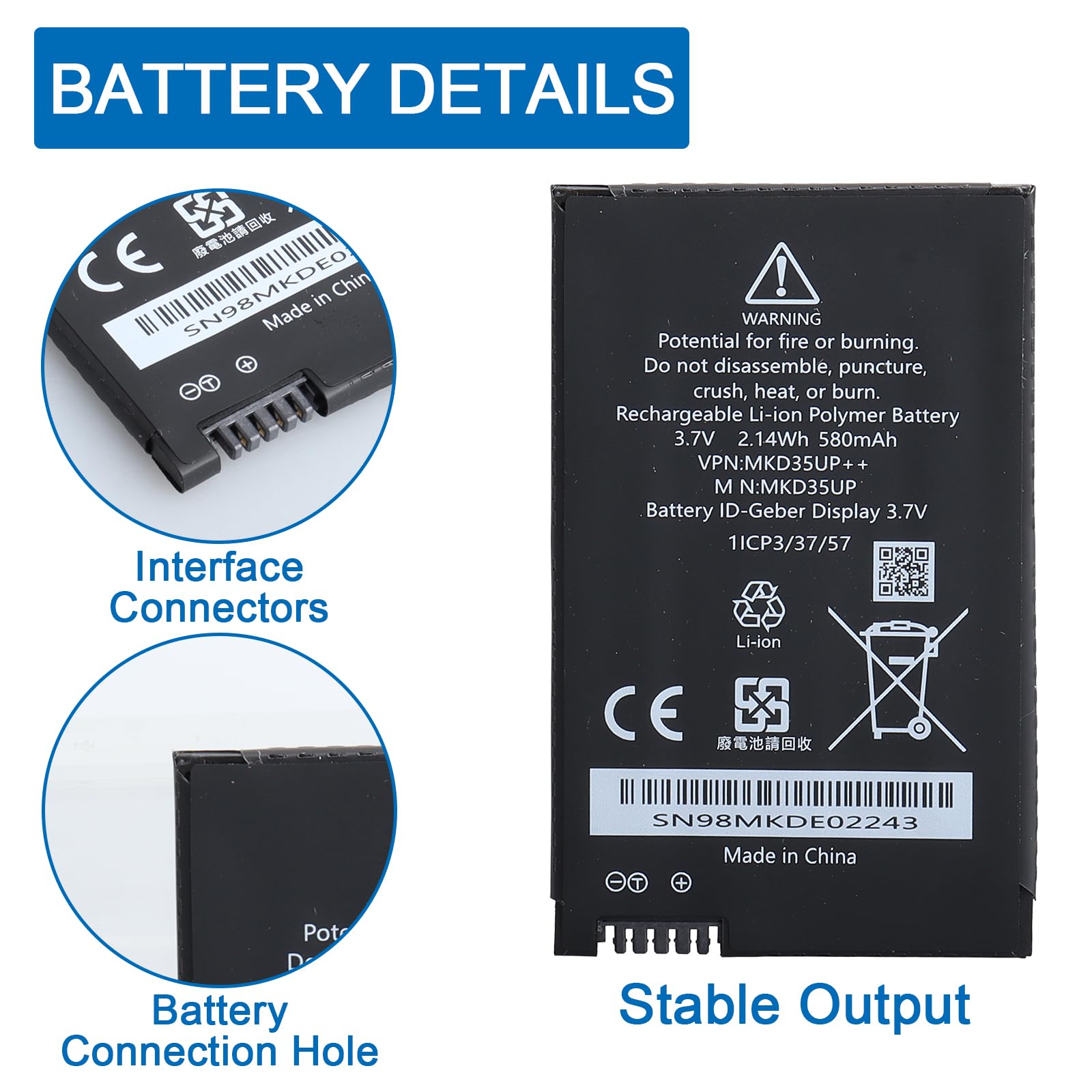 MKD35UP Batterie de rechange pour clé à distance BMW 5 6 X3 X5 X6 Series, 530le 530li 5301 730 740 745 760li i8 LCD Remote Key, GT 630I/630D Écran de donneur d'identification 3,7 V 1ICP3/3 7/57