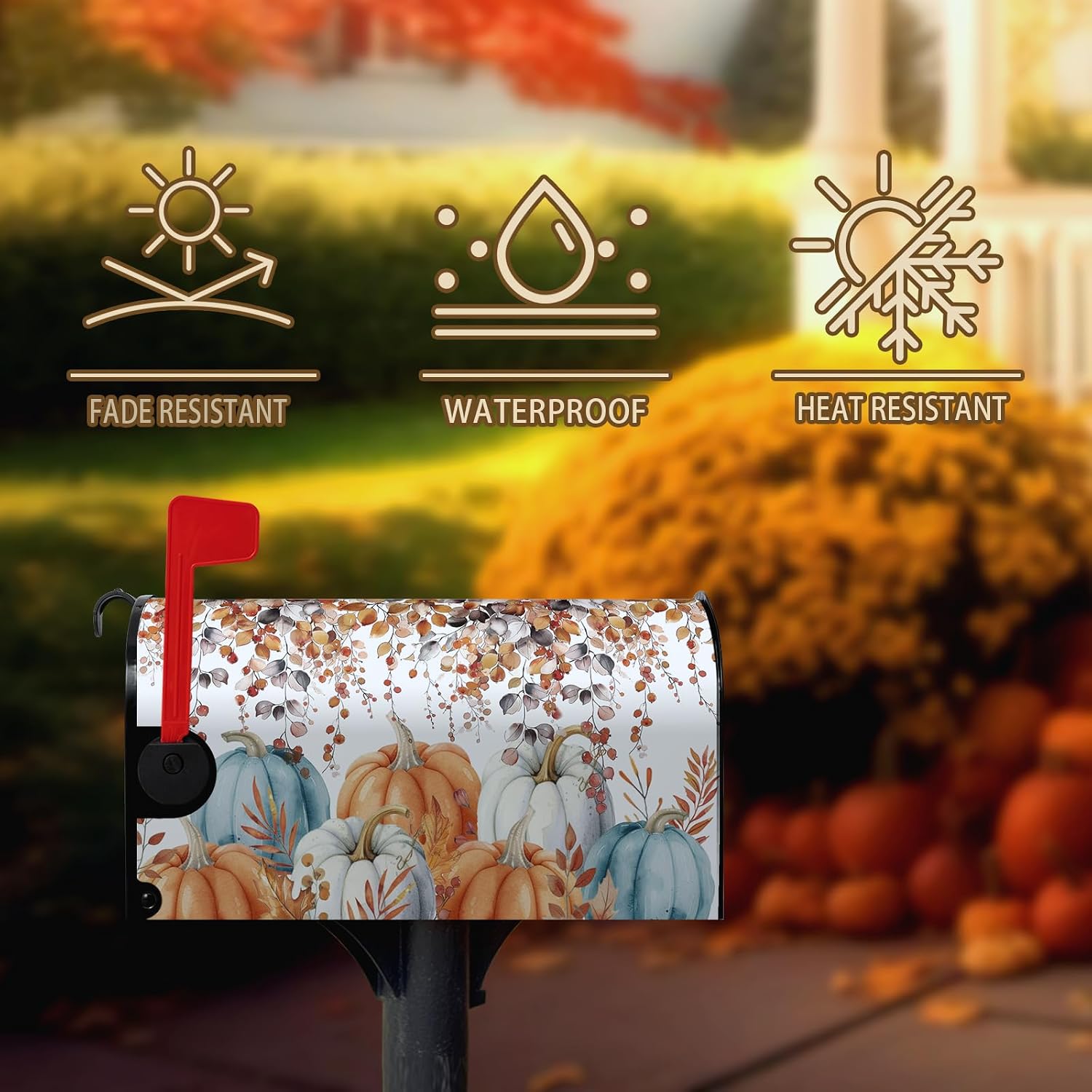 Fall Extra Magnetic Mailbox Covers Oversized Autumn Pumpkin Mailbox Covers Large Size 25.5 X 21 Inch Harvest Maple Leaf Post Letter Box Wrap Decor for Garden Yard Outside