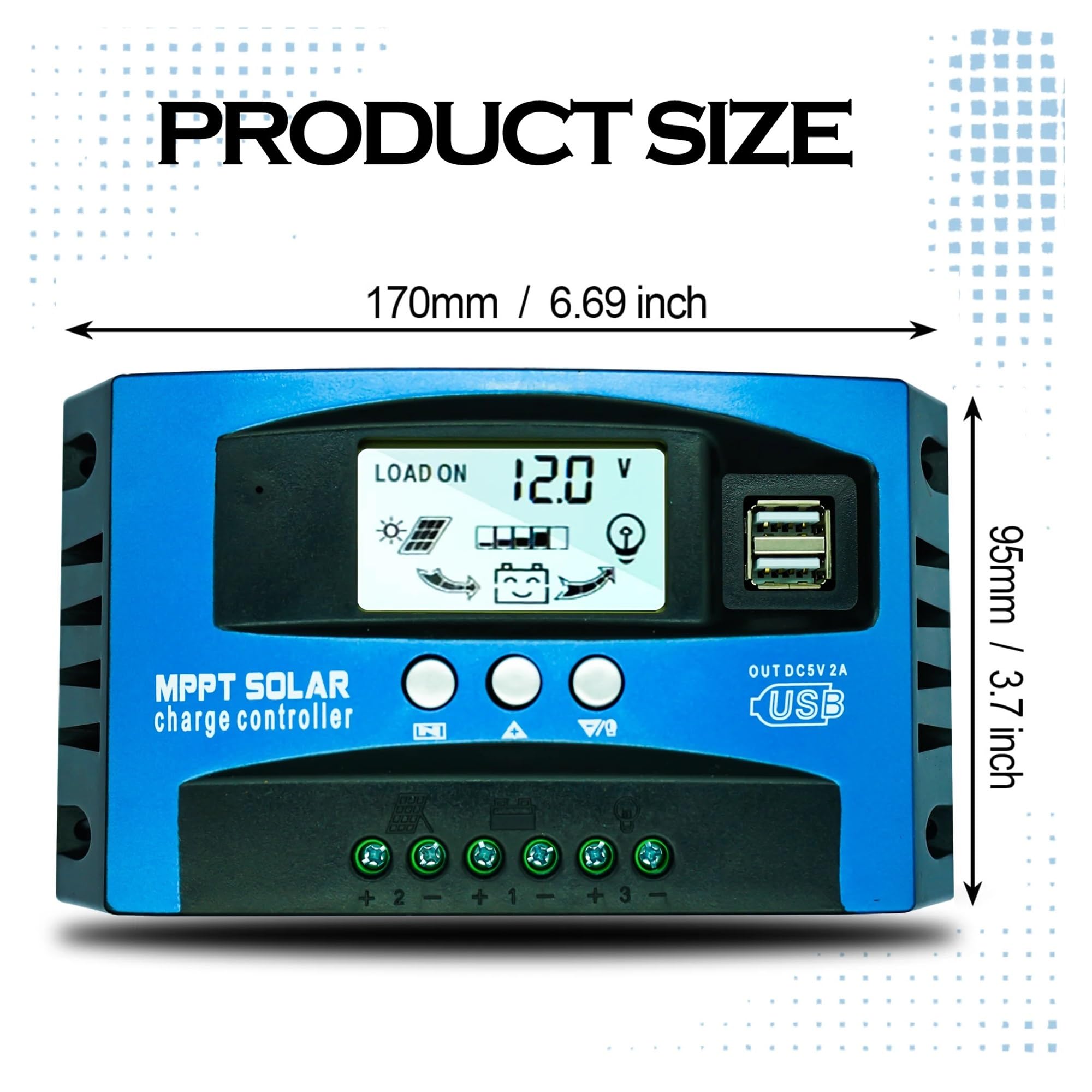 Regolatore di Carica Pannello Solare, Regolatore di Carica Solare MPPT 12V 24V 60A 80A 100A Dual USB Display LCD Regolatore di Carica Automatico for Pannello Cellulare con carico(80A)