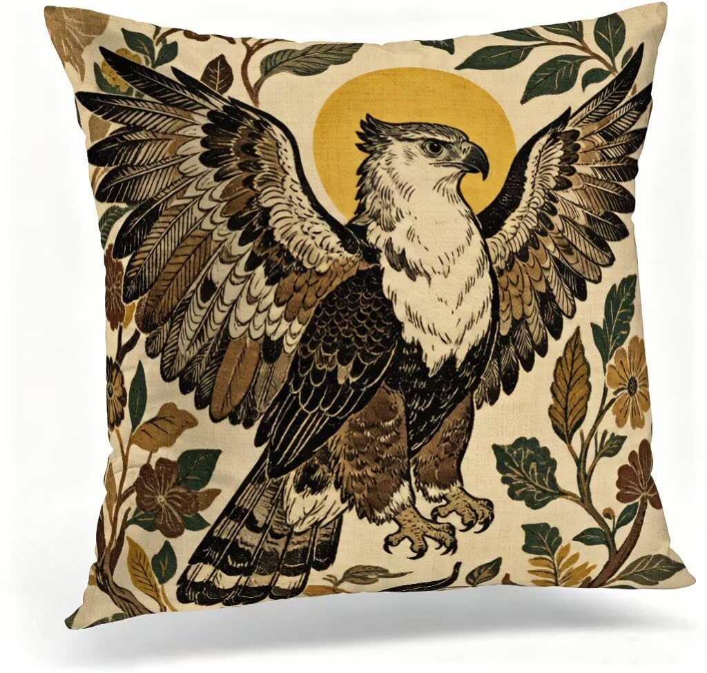 Housse de canapé 80x80 cm motif aigle et taie d'oreiller carrée en lin