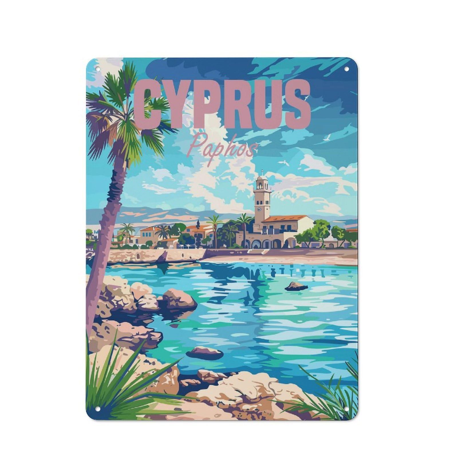 Junmoney Cyprus Paphos Industrial-Style Metal Plaque 40X30cm For Hallway Wall, A Winter Wall Decor Update For Hallway Decor Lovers