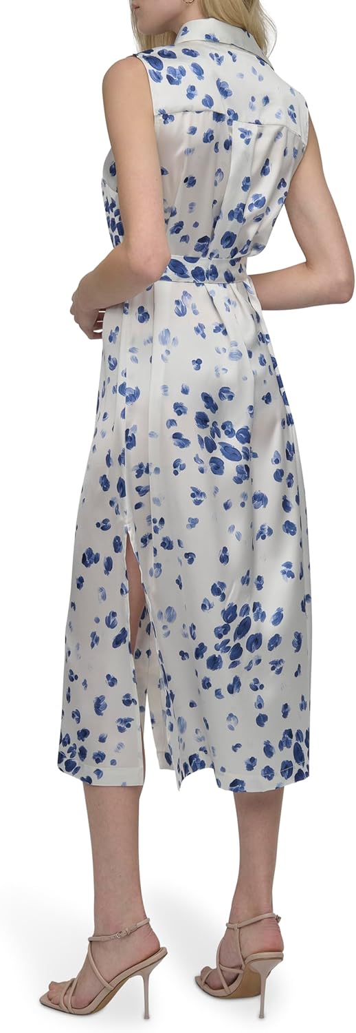 DKNY Womens Sleeveless Collared Button Front Midi Shirtdress - Image 4