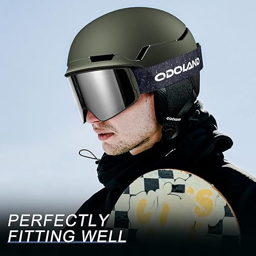 Miniatura 2 de Odoland Casco de esquí de nieve, casco de snowboard con gafas, compatible con Googles, ajuste de dial, casco certificado de seguridad y gafas