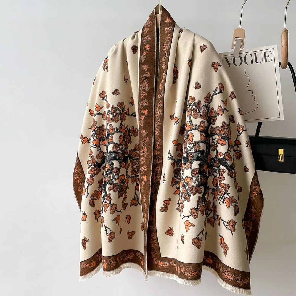Bufanda de Cachemira con Estampado Floral y Mariposas para Mujer, chales Gruesos y cálidos para otoño e Invierno, Bufandas para Mujer, Mantas para Oficina