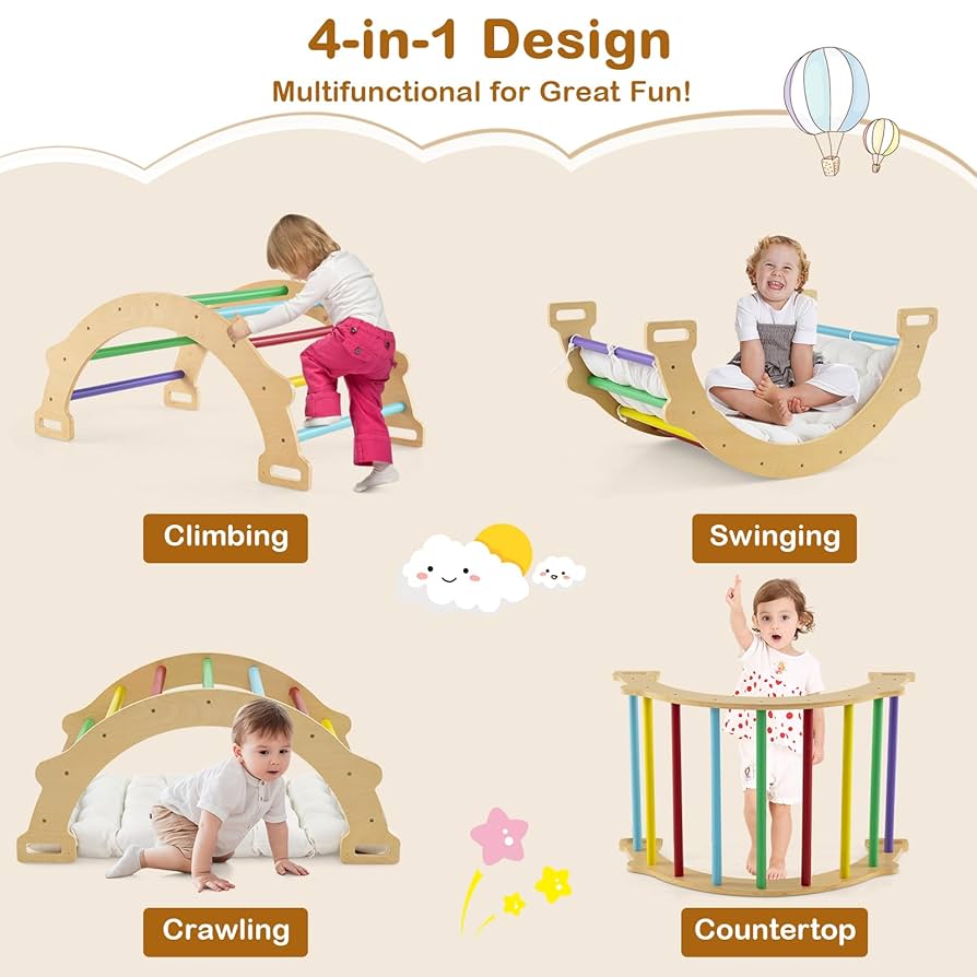 Costzon Wooden Arch Rocker With Cushion, 3-in-1