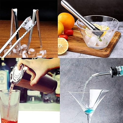 Miniatura 4 de ONOTEC Kit de camarero de 12 piezas con soporte Juego de coctelera para mezclar bebidas Herramientas de barra coctelera de Martini, jigger,