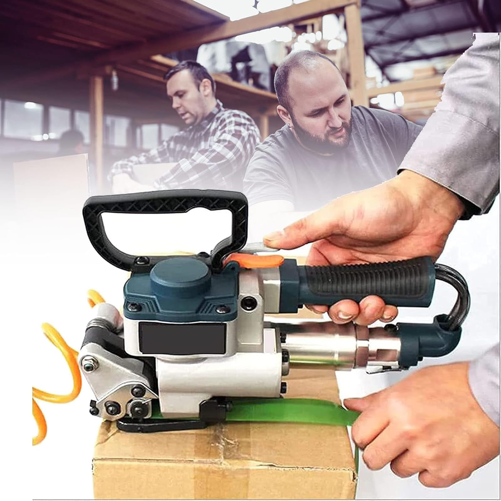 Adtzpc Pneumatic Strapping Tool, Free Buckle PET Banding Tools With Tensioner Sealer and Cutter, Maximum Tension: 3500N & 0.5-0.7 MPa Working Air Pressure Range, for 13-19mm PET Belt
