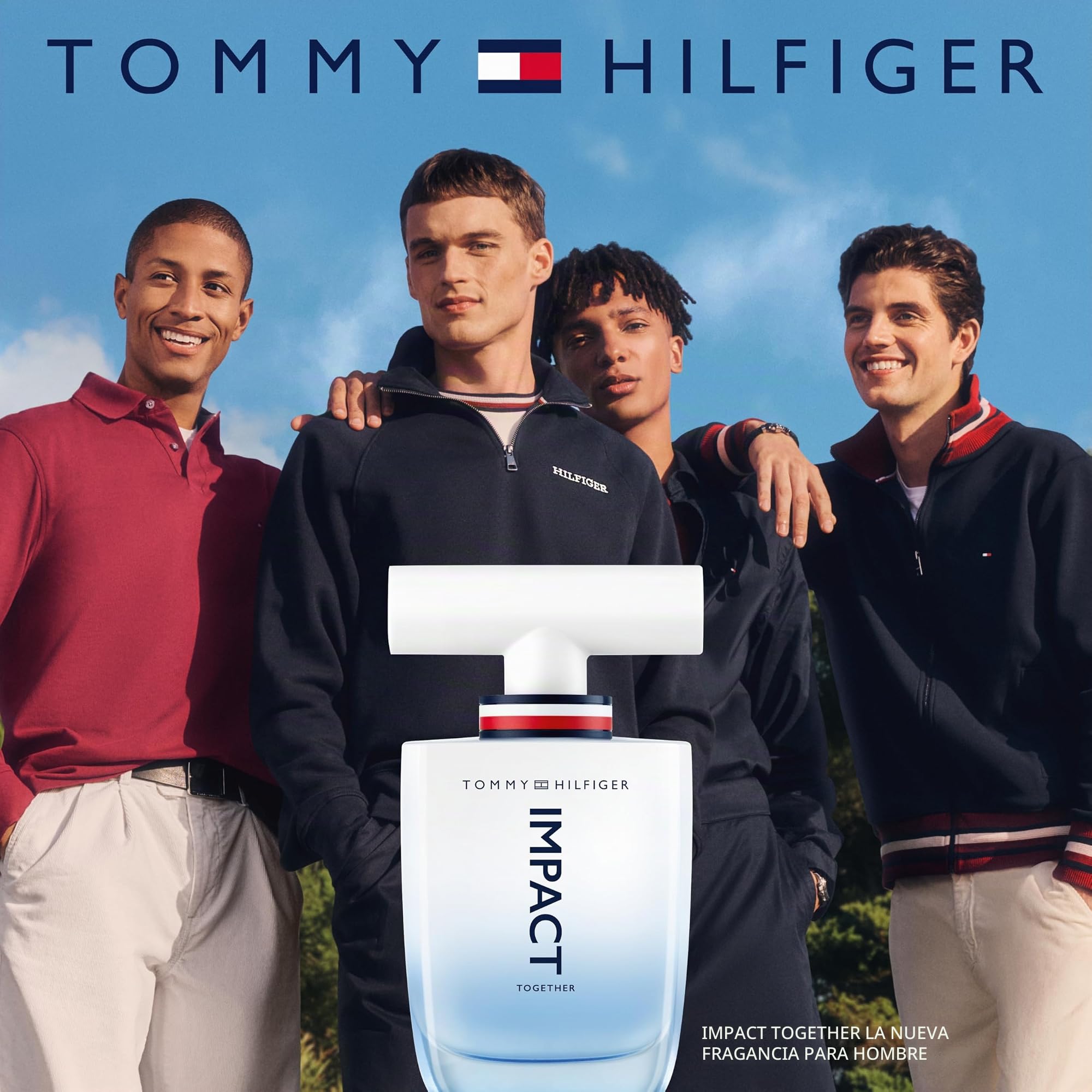 Tommy Hilfiger – Tommy Impact Together Eau de Toilette 100 ml – Perfume de Hombre – Fragancia Acuática con Notas Amaderadas y Minerales – Botella de Cristal Blanco con Degradado Azul