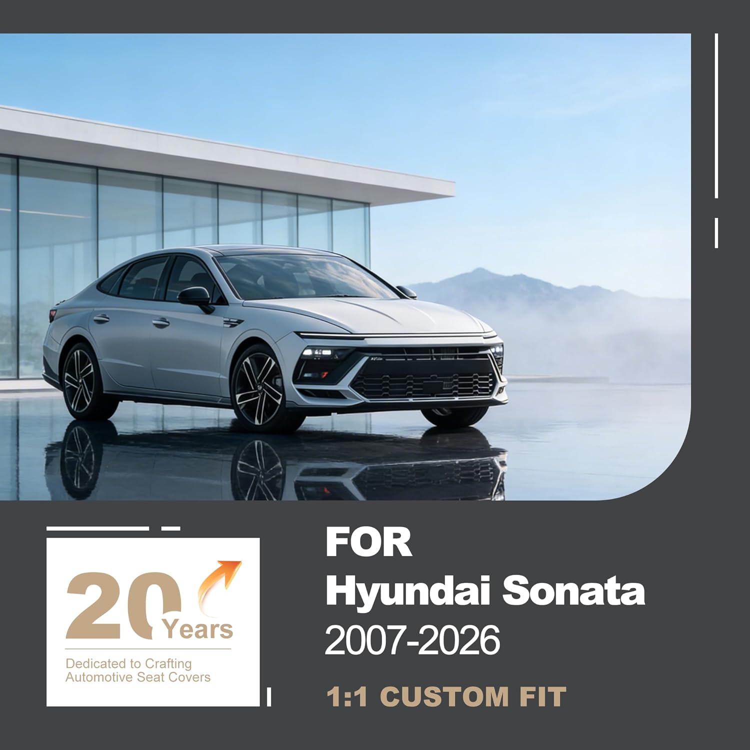 Front Seat Covers Fit for Hyundai Sonata 2007-2024 2025 2026, Faux Leather Automotive Seat Covers Breathable Waterproof Seat Cushions Compatible with Airbag (2 Seats,Black & Gray)