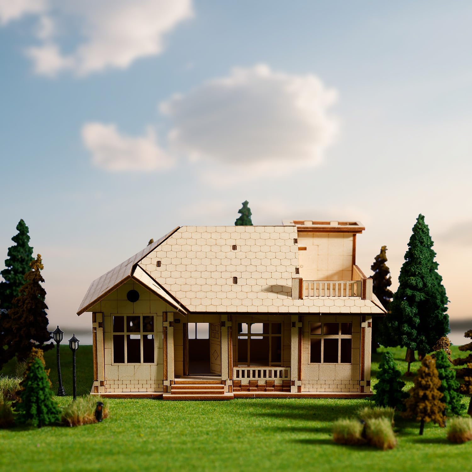 3D Wooden House Puzzles for Adults,DIY Color Modern Villa Wooden Model Kits,Creative Art Ornaments,Gift on Birthday,Christmas