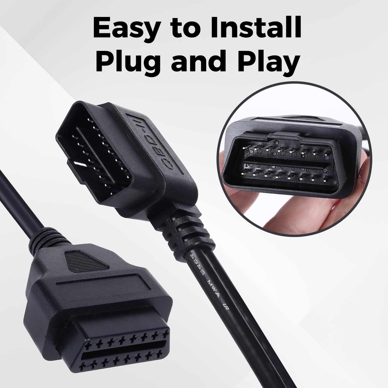 Divisor OBD2 de ángulo recto, cable de extensión en Y de 16 pines, 1 macho a 2 hembra, adaptador de cable extensor de 1 pie 24 AWG, accesorios automotrices universales para todos los vehículos OBD2