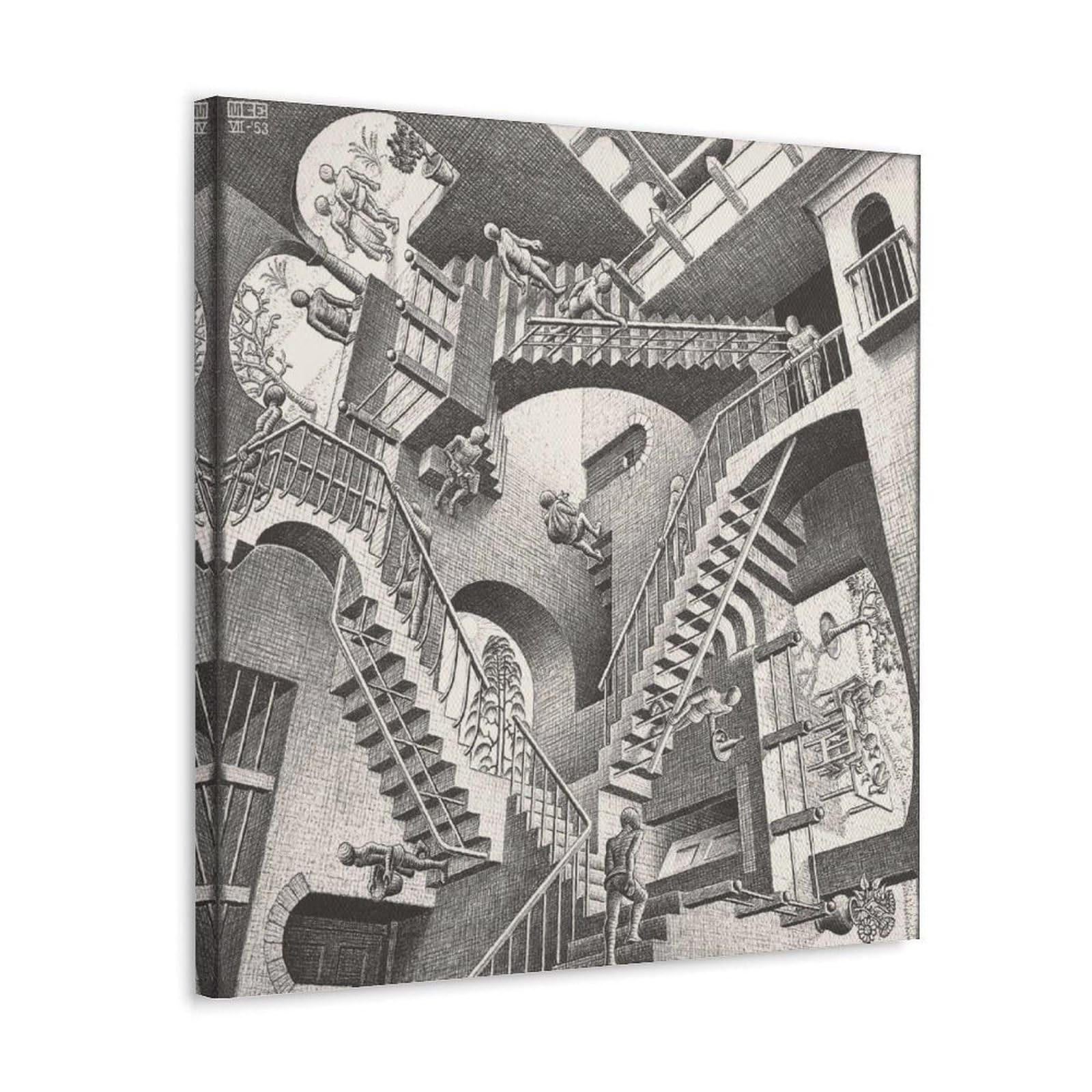 HAJIDEMA M. C. Escher Art poster Relativity Canvas Wall Art Prints Photo Picture Paintings Room Decor Home Decorative 12x12inch(30x30cm)