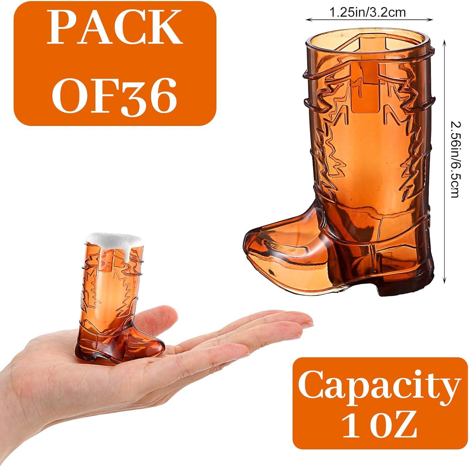36 Pcs 1 oz Brown Cowboy Boot Shot Glasses Mini Plastic Boot Shot Cups Bulk, Western Cowboy Glasses Reusable Beer Mugs for Cowgirl Party Decorations Birthday Bachelorette Party Favors