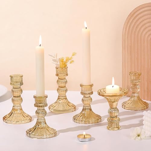 DARJEN Juego de 6 portavelas dorados de 4 pulgadas de alto y 5 pulgadas de alto, portavelas de cristal para bodas, festivales, fiestas, centros de