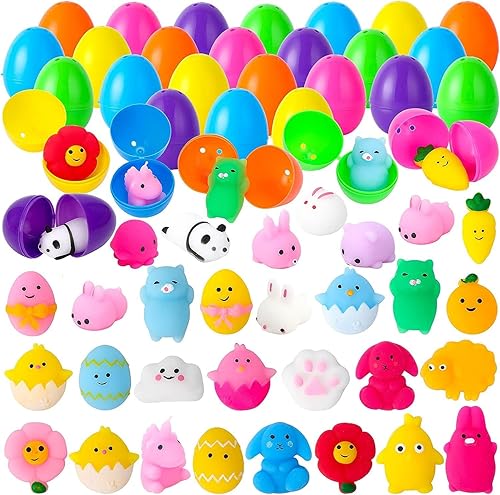 30pcs Easter Eggs Prefilled with Mochi Squishy Toy,Easter Eggs Colorful Plastic Easter Eggs Squeeze Toys for Easter Basket Stuffers, Easter Party