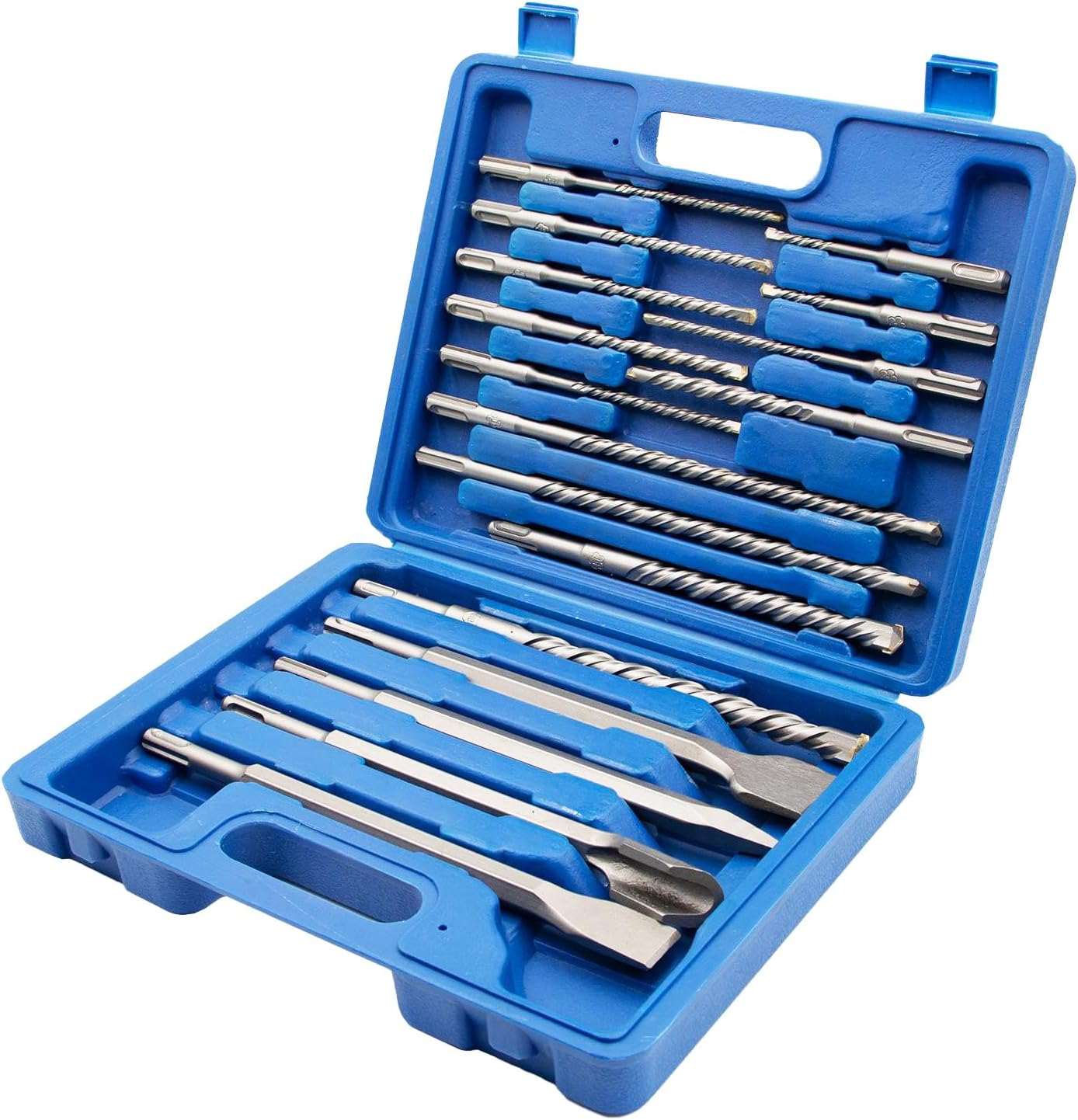 17 PCS SDS Plus Rotary Hammer Drill Bits & Chisels Set, Concrete Masonry Hole Tool with Storage Case,Carbide Tipped for Brick, Stone and Concrete.