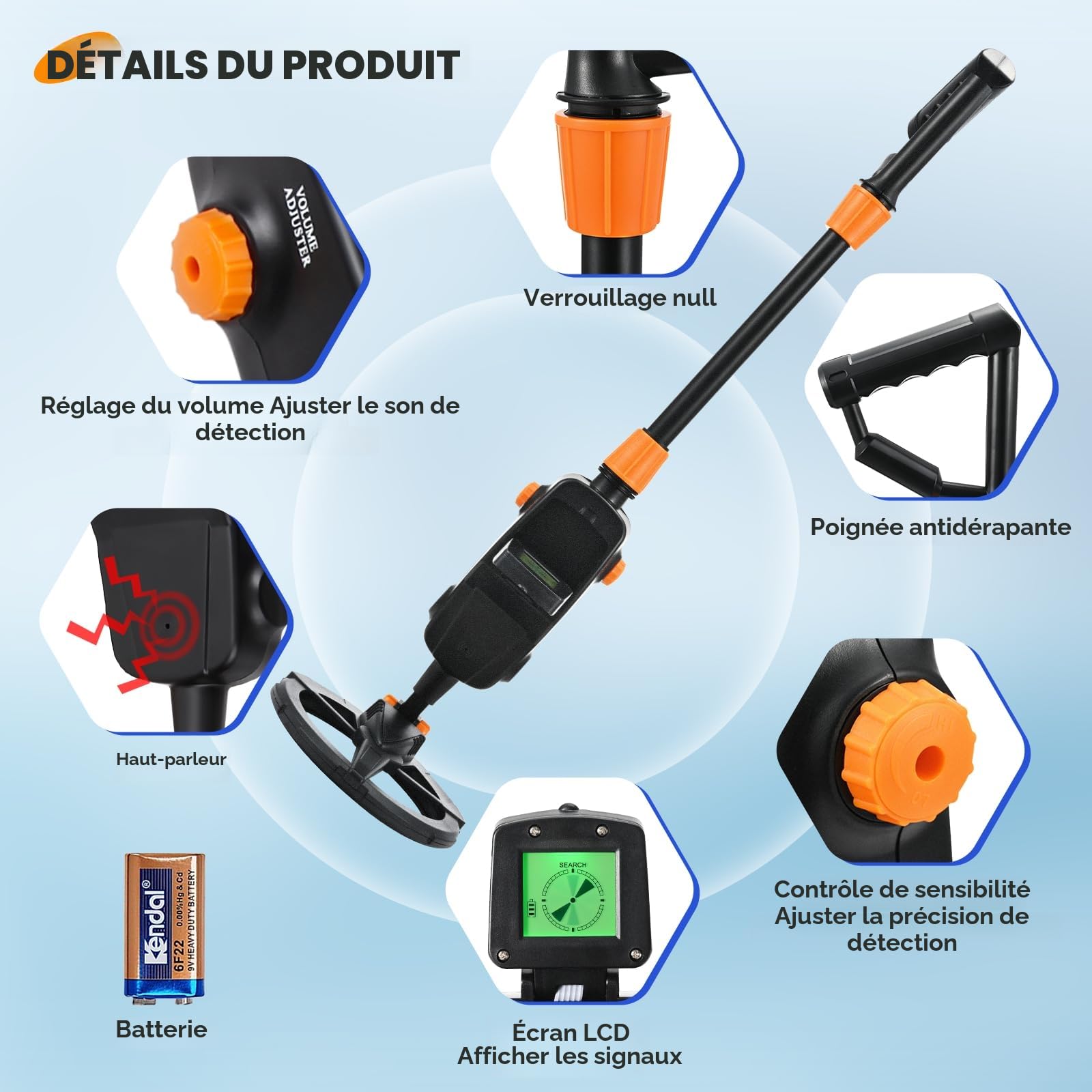 Detecteur de Metaux Enfants,Métaux léger avec Affichage LCD et Son, Détecteur de Métaux Très Sensible avec Bobine de Recherche étanche, pour Enfants ou Débutants(Noir avec Accessoires)