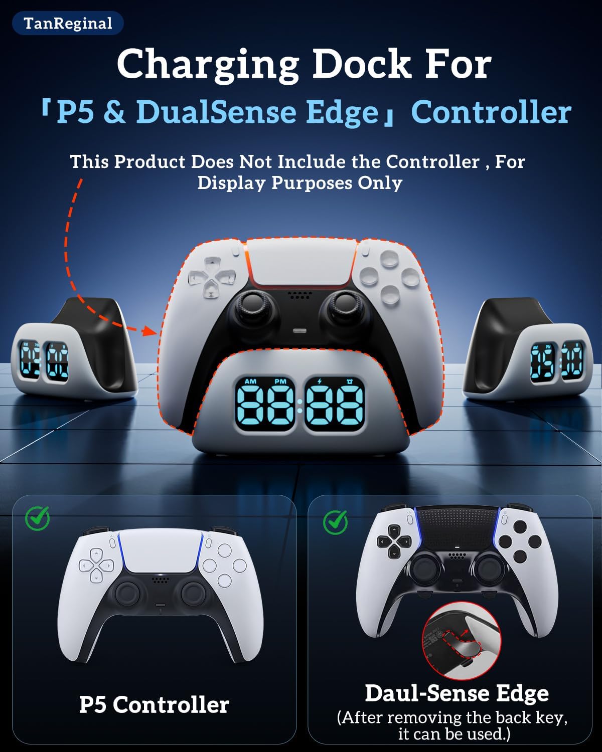 P5 Controller Charger Dock，Controller Charging Station Stand Compatible with P5, Charger Station with Cable for P5 「 Fast Charging, Alarm Clock, Multiple Lighting Effects」